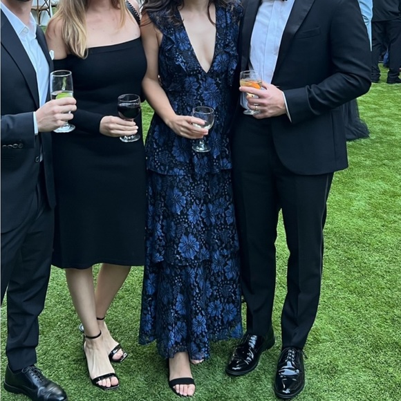 Molinetto Navy Blue Lace Ruffled Tiered Sleeveless Maxi Dress size small - Picture 5 of 7